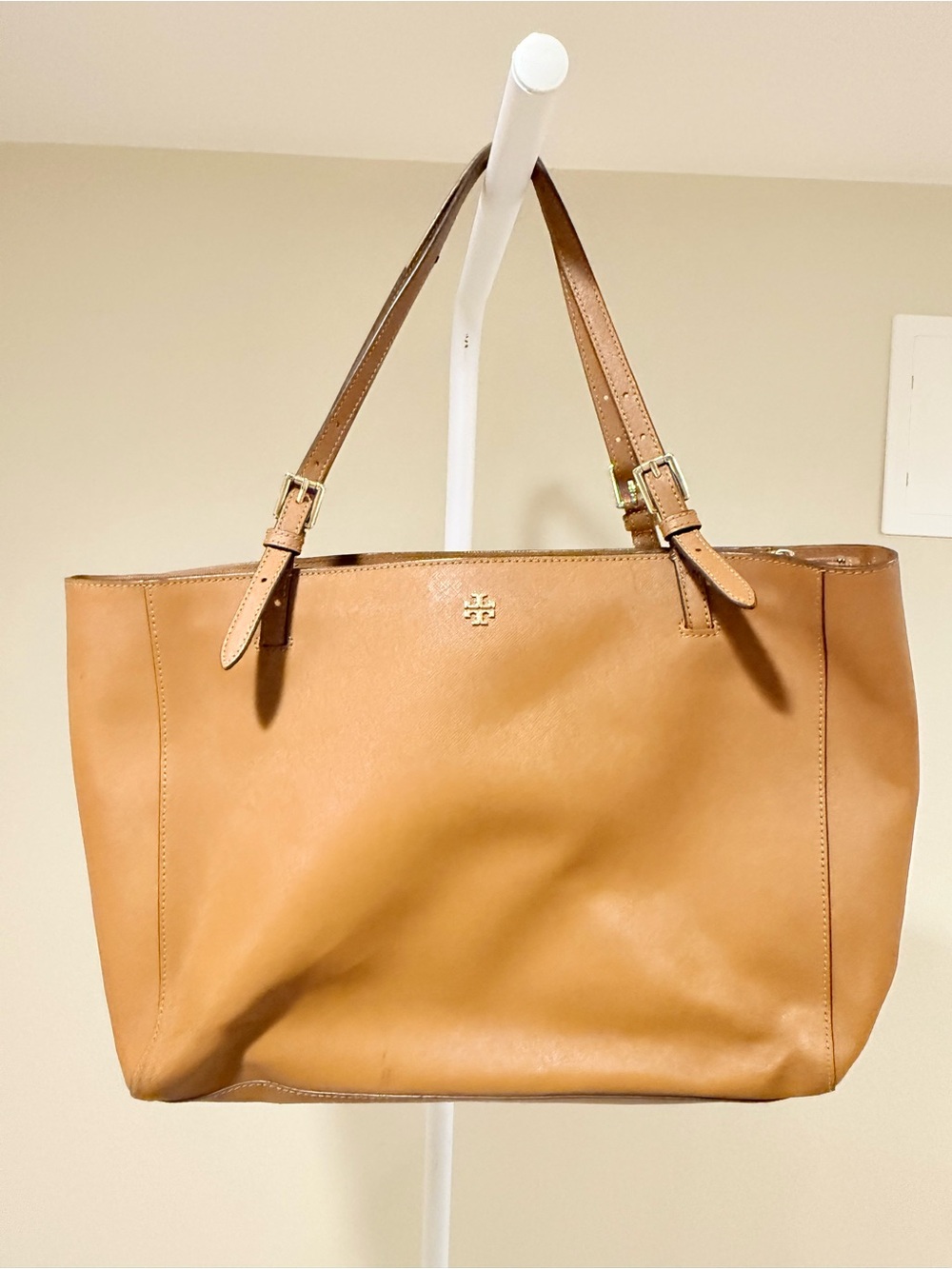 Tory Burch Cognac Leather Tote with Gold Logo